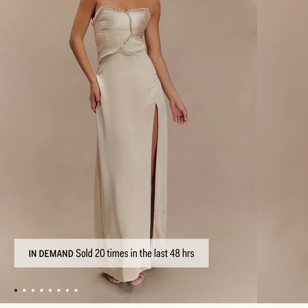 Larissa Satin Maxi Dress With Ruched Petals - Blush Gold